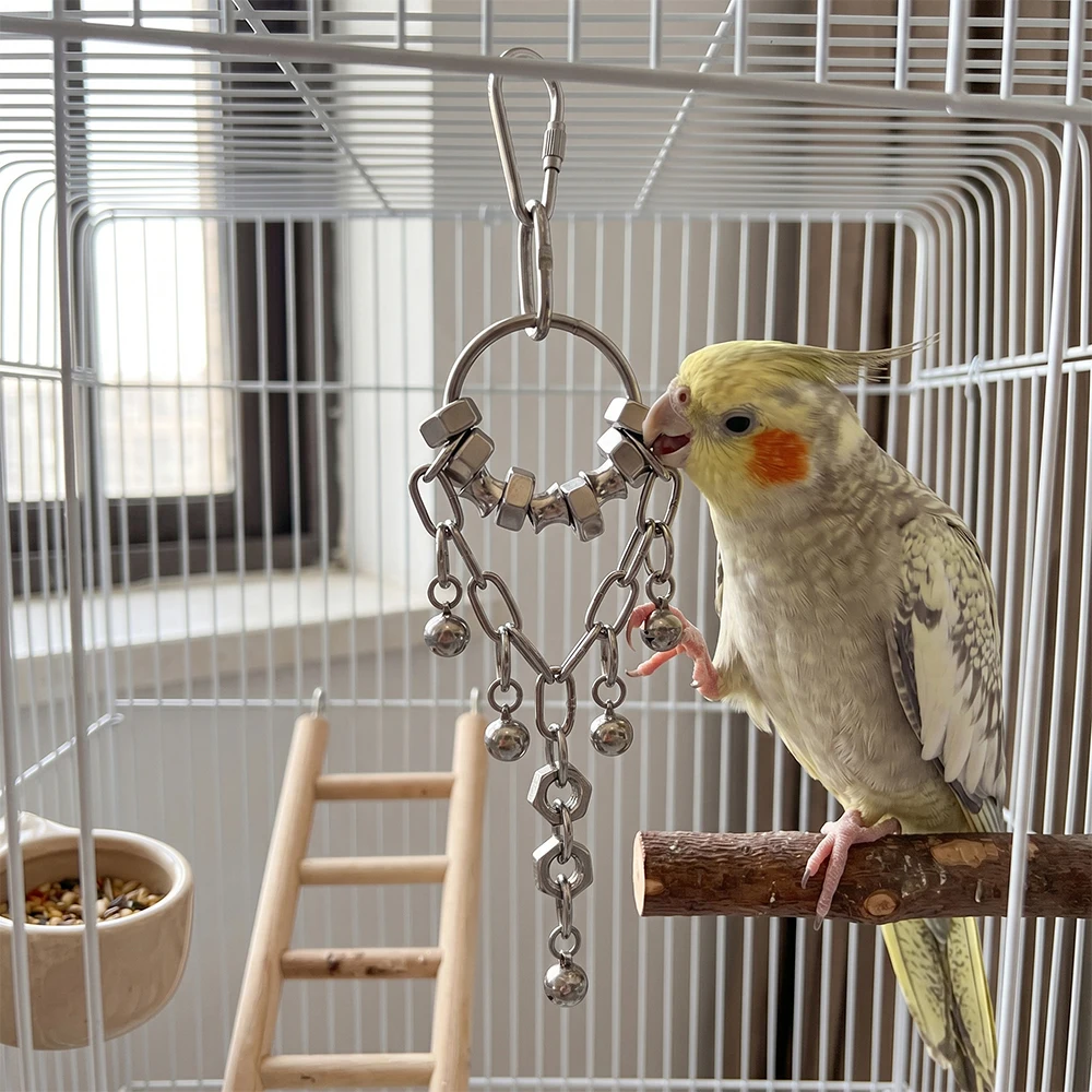 Juguete para loros de acero inoxidable con cadena y cascabeles - imagen 3