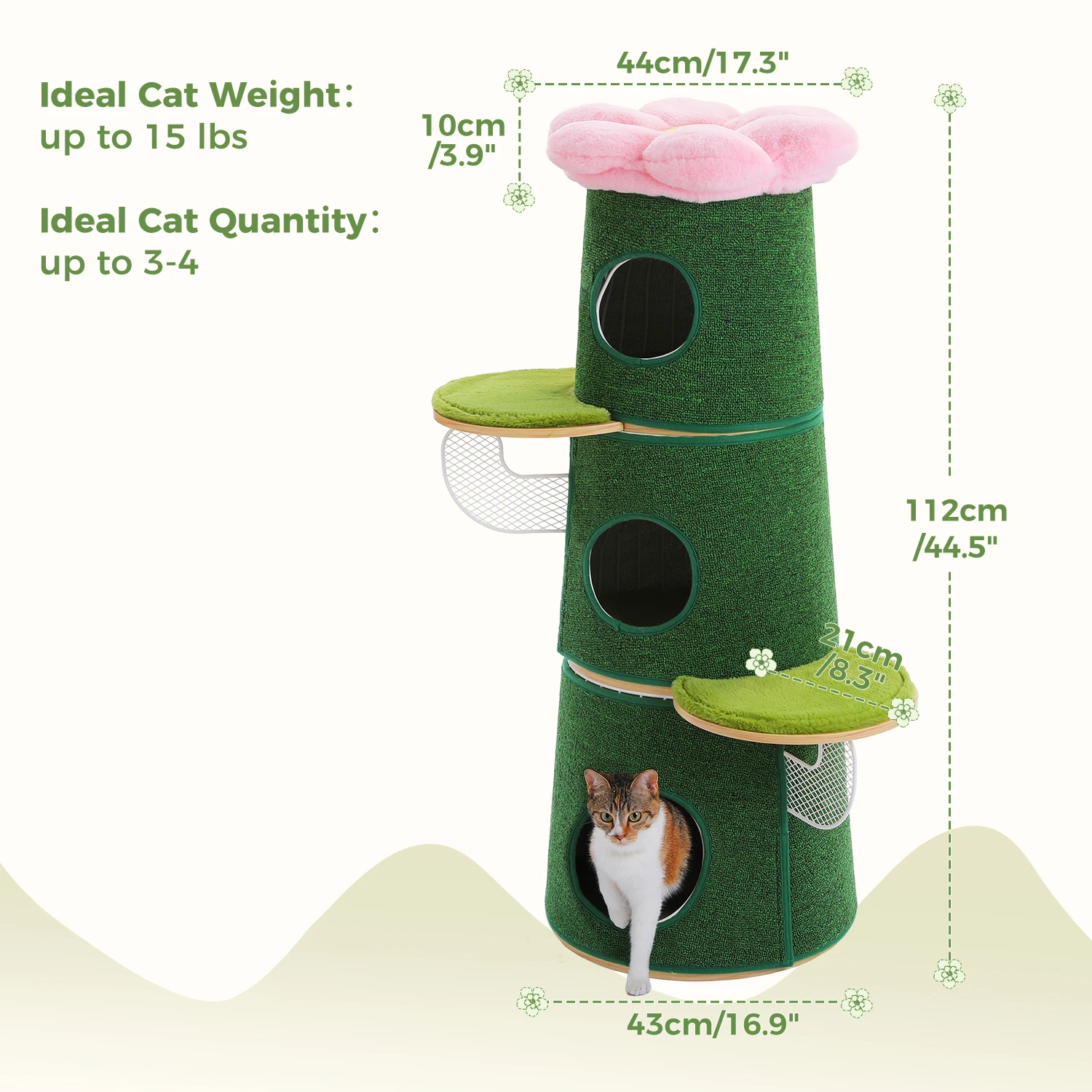 Árbol para gatos moderno con plataforma de flores