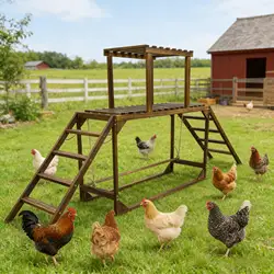 Parque de juego con columpio, escalera y percha para gallinas