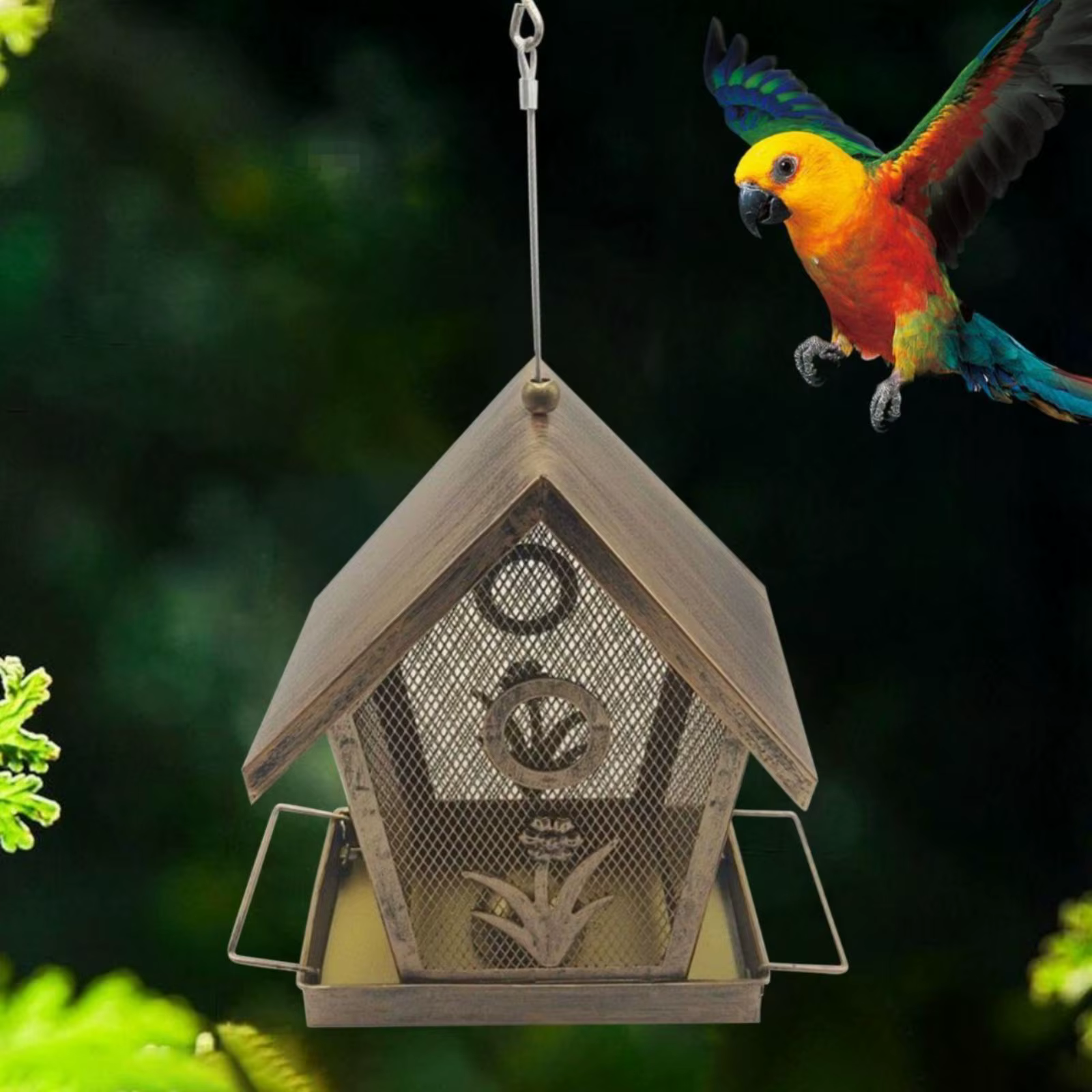 Comedero vintage metálico para pájaros silvestres – Jardín y balcón