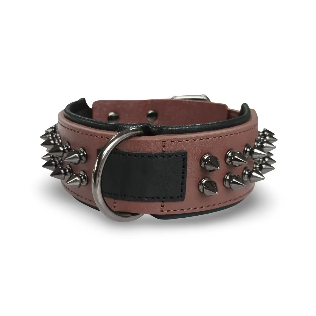 Collar de cuero con púas metálicas antimordeduras para perro - imagen 5