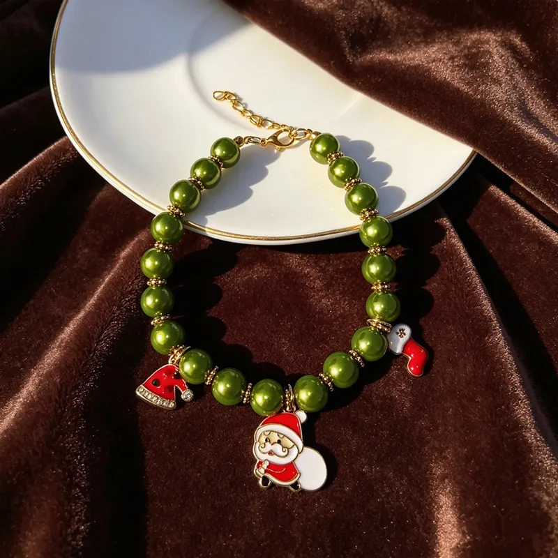 Collar navideño vintage para gatos y perros – Papá Noel perlas - imagen 3