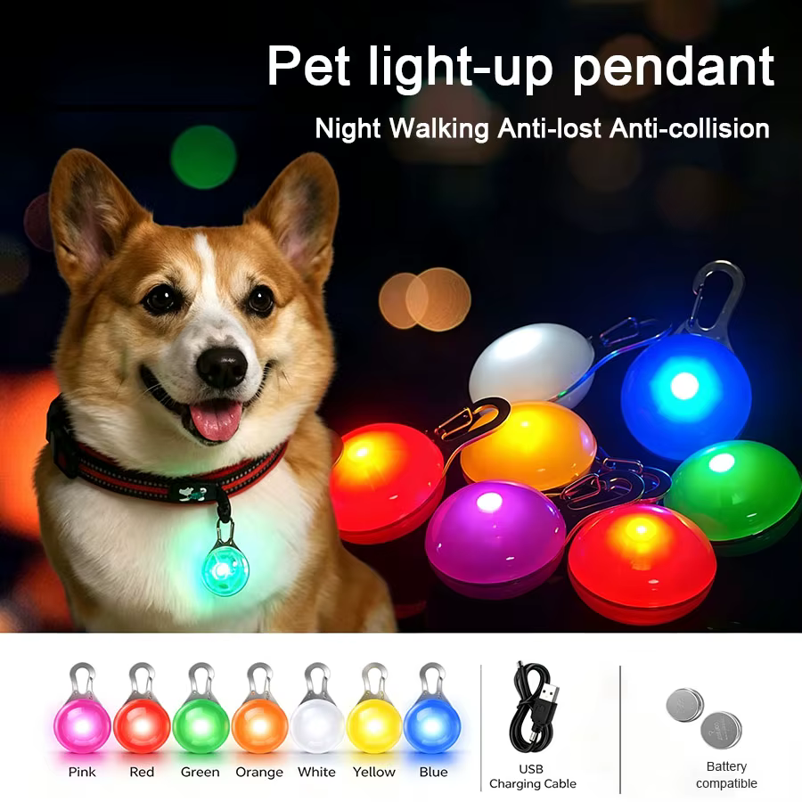 Collar LED recargable para perro con luz intermitente y USB