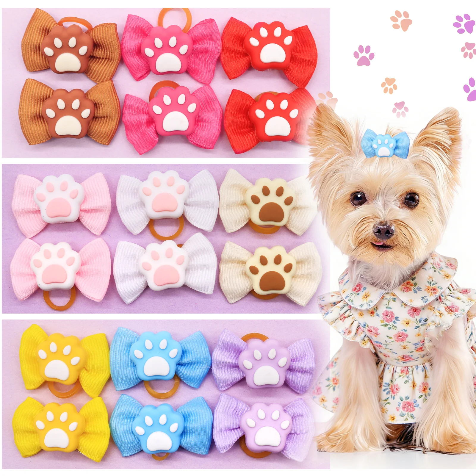 Lazos coloridos en perrito pequeño