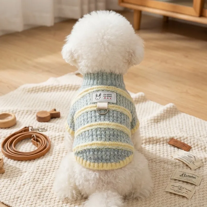 Suéter tejido rayado para perros pequeños Chihuahua y Bichón Frisé