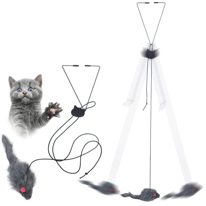 Ratón elástico colgante para gatos – Juguete y rascador