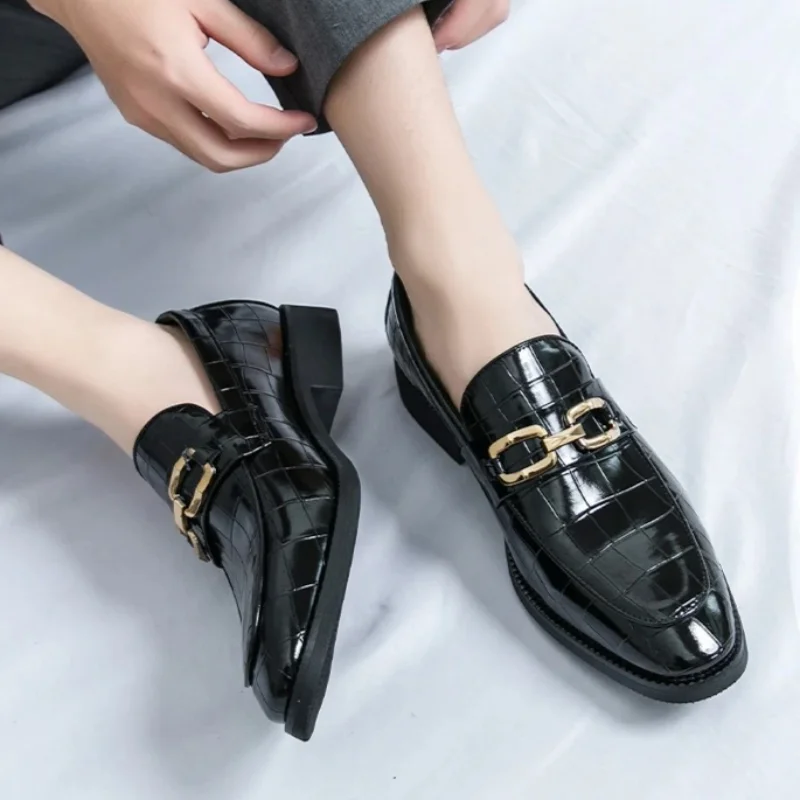 Mocasines de cuero para hombre casual diseño cuadros punta pico - imagen 2