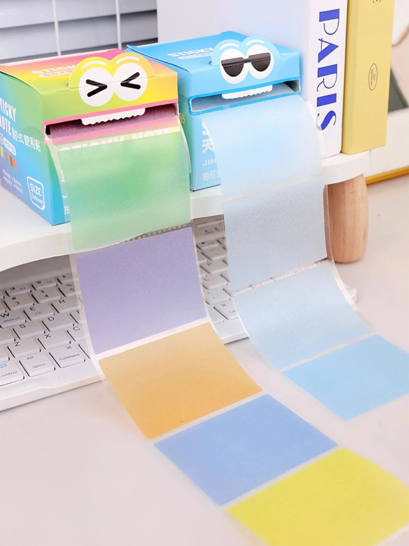 Detalle del degradado de colores en las notas adhesivas