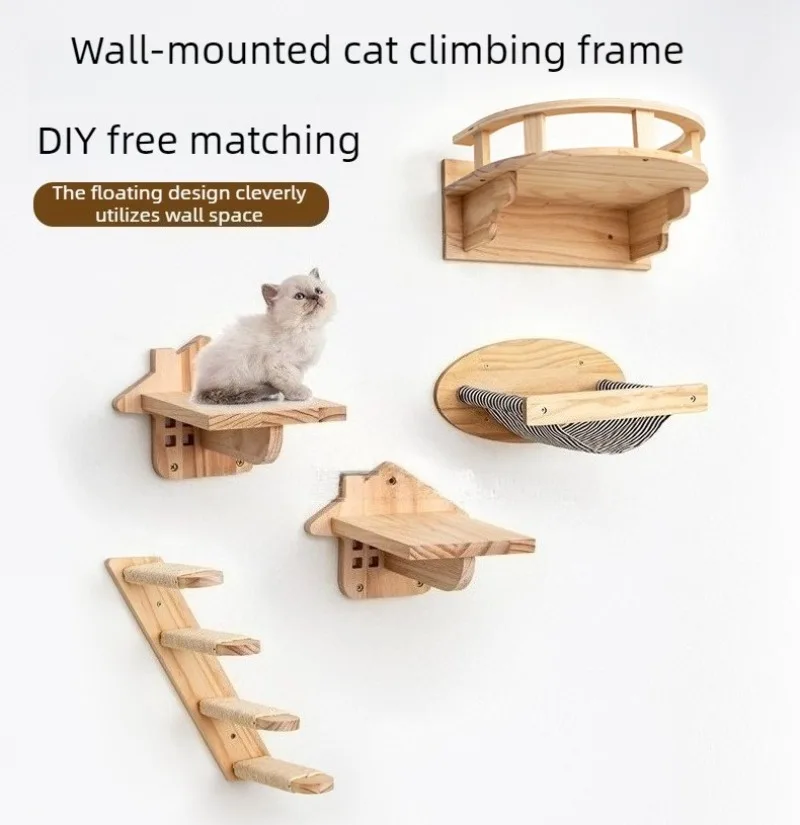 Nido de madera para gatos instalado en pared