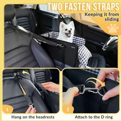 Asiento de coche para perros pequeños con cojín suave y cinturón