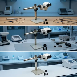 Microscopio de laboratorio con zoom continuo y soporte ajustable