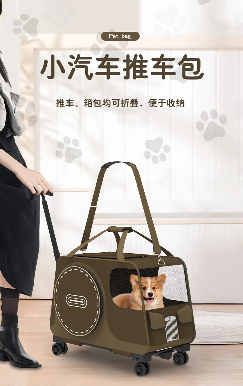 Bolso de transporte abierto con mascota dentro