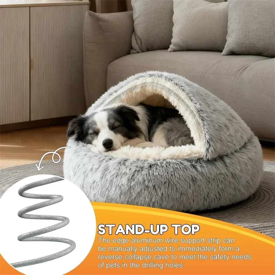 Cama nido para gatos en tono gris con diseño semicubierto y borde elevado