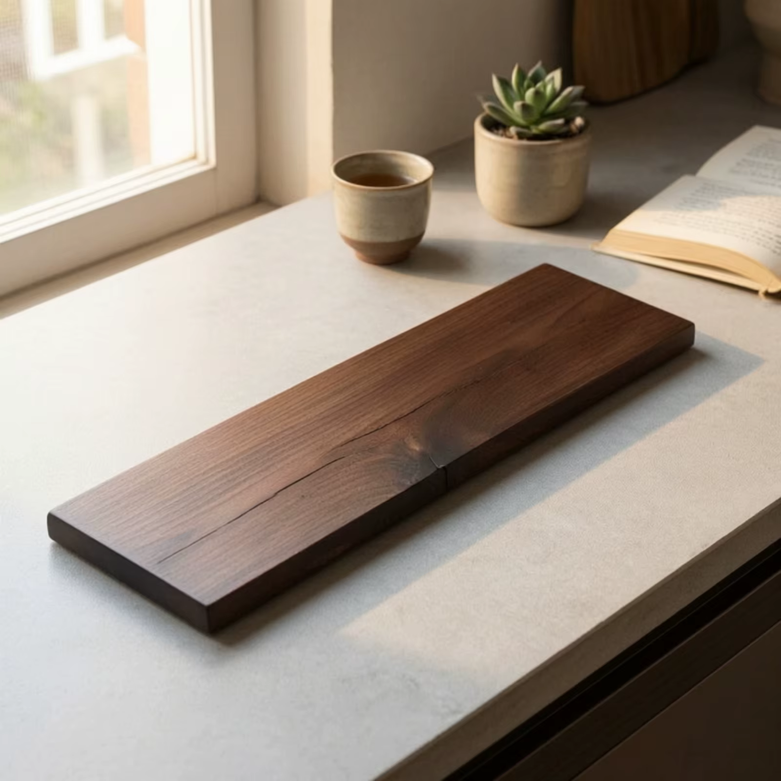 Bandeja té madera nogal rectangular – Acabado artesanal elegante - imagen 4