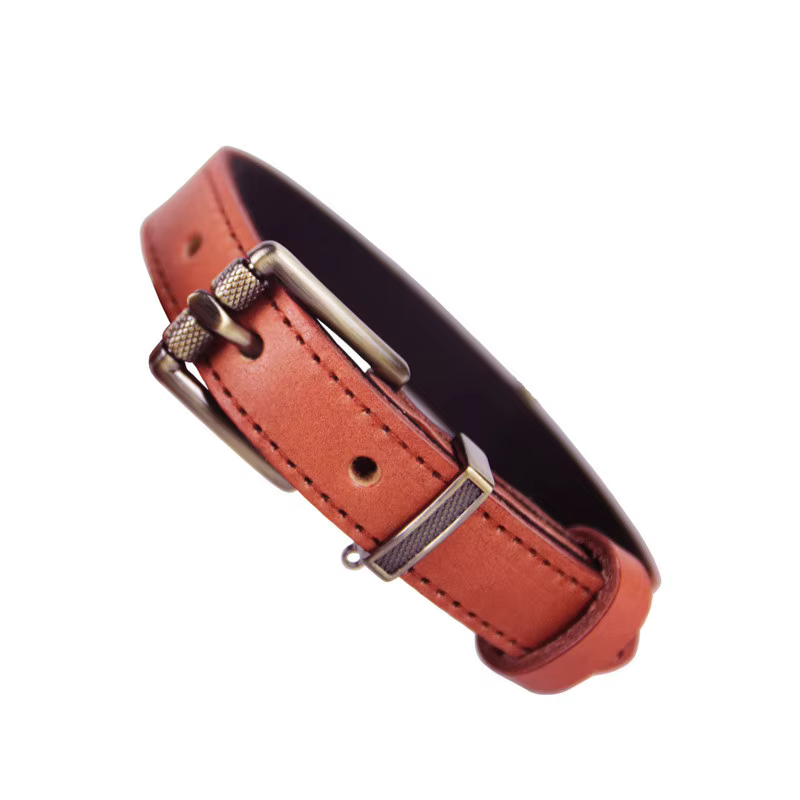 Collar de cuero italiano grano completo para perro – Herrajes vintage antitirones - imagen 5