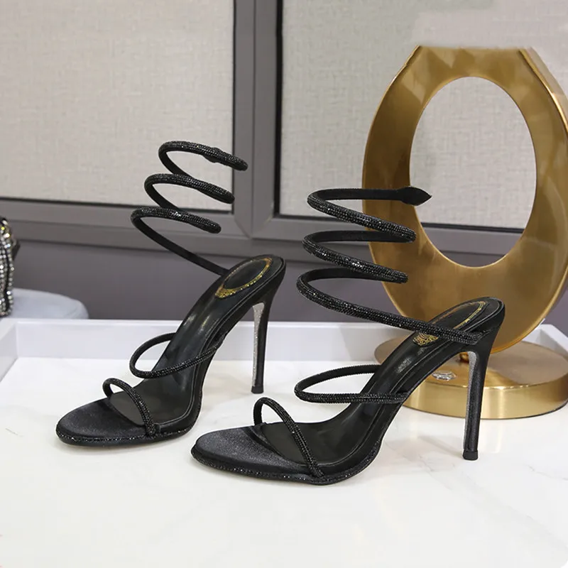 Sandalias de tacón para mujer con pedrería y diseño de serpiente - imagen 3