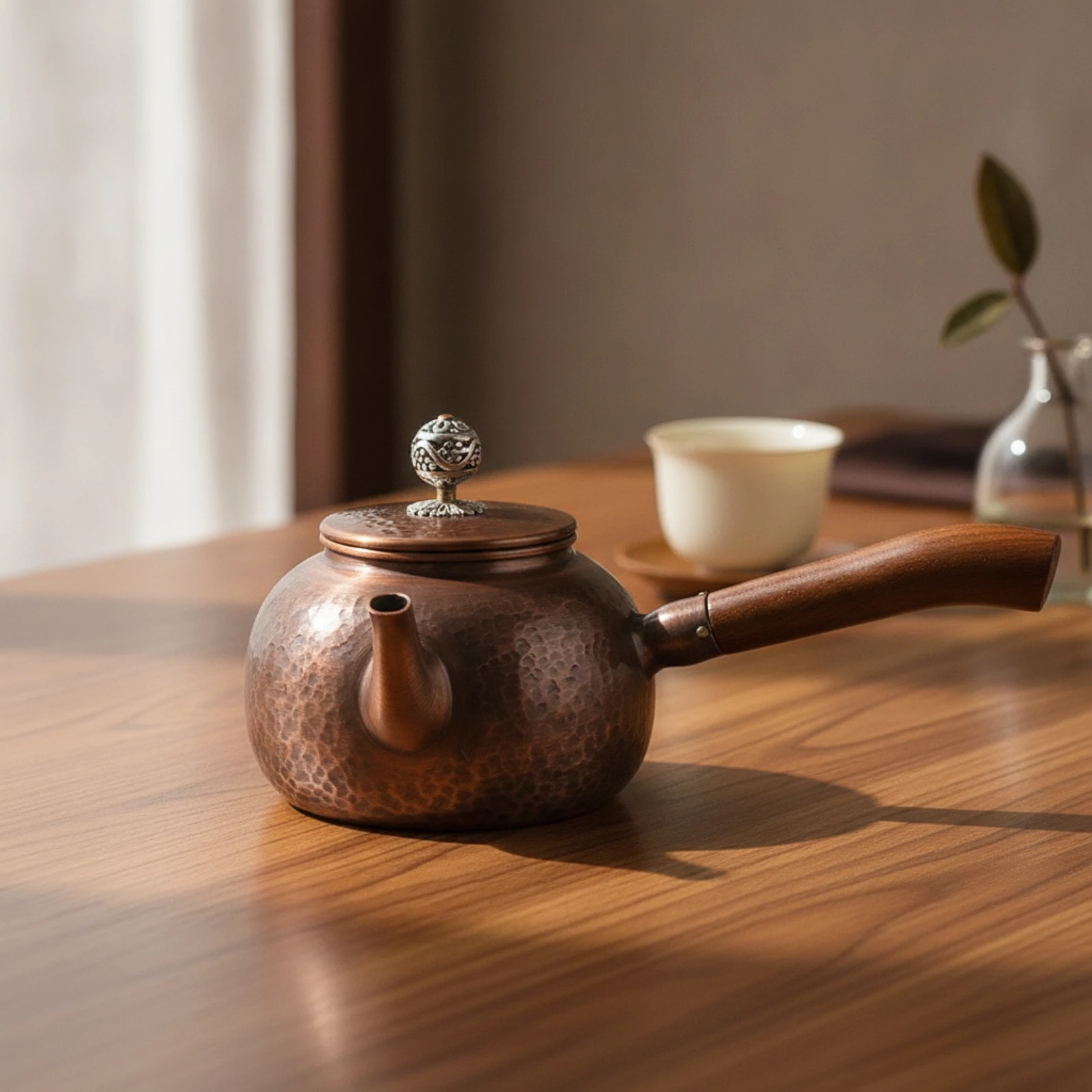 Tetera de Cobre Martillado con Asa de Madera – Estilo Vintage - imagen 4