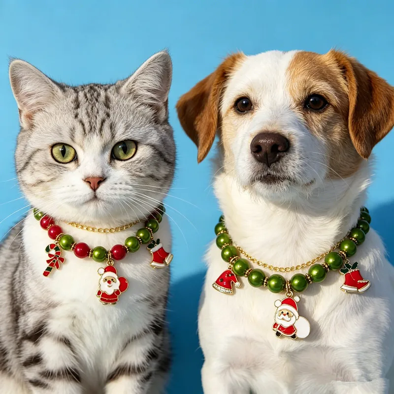 Collar navideño vintage para gatos y perros – Papá Noel perlas