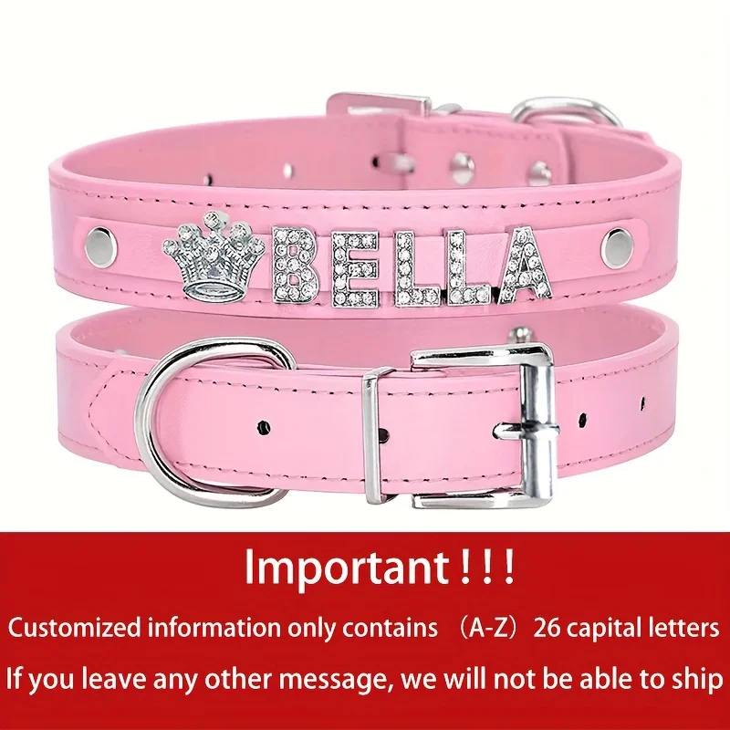 Collar personalizado con nombre para perro y gato – Cuero sintético strass - imagen 3