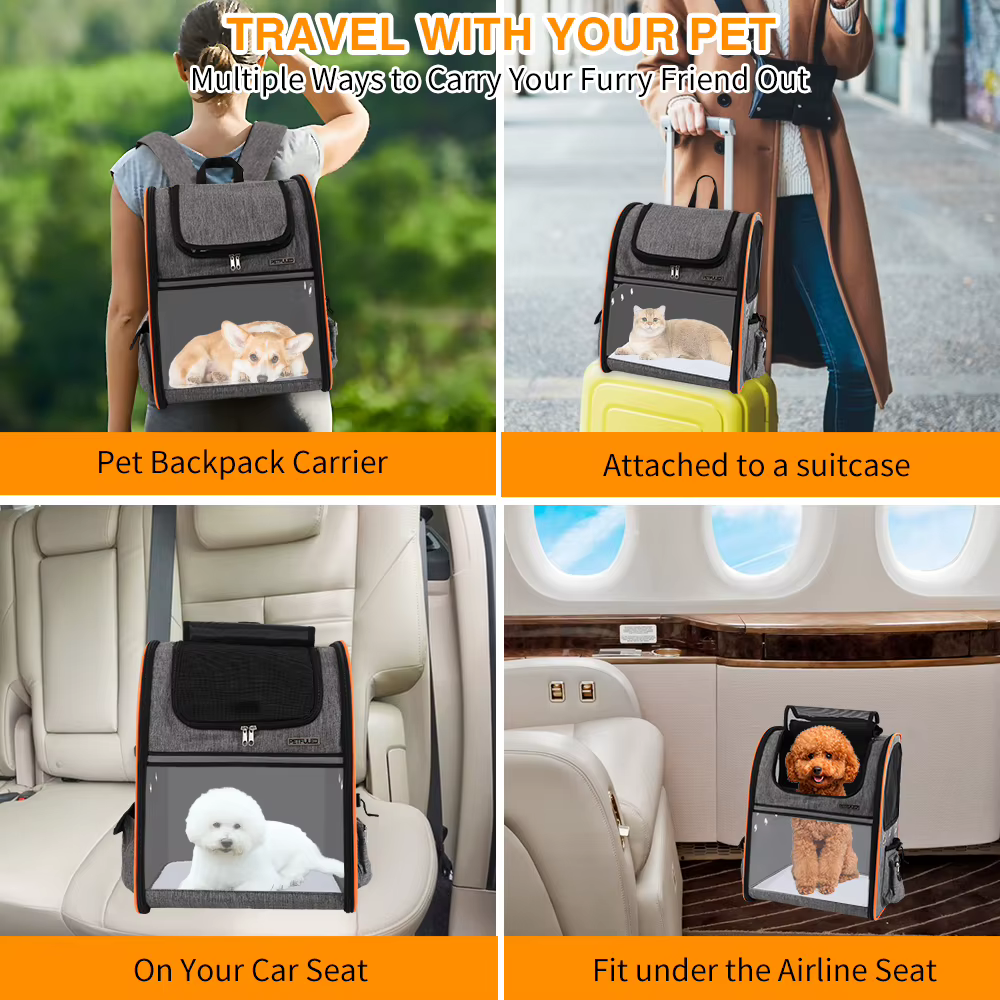Mochila transportadora con mascota en su interior