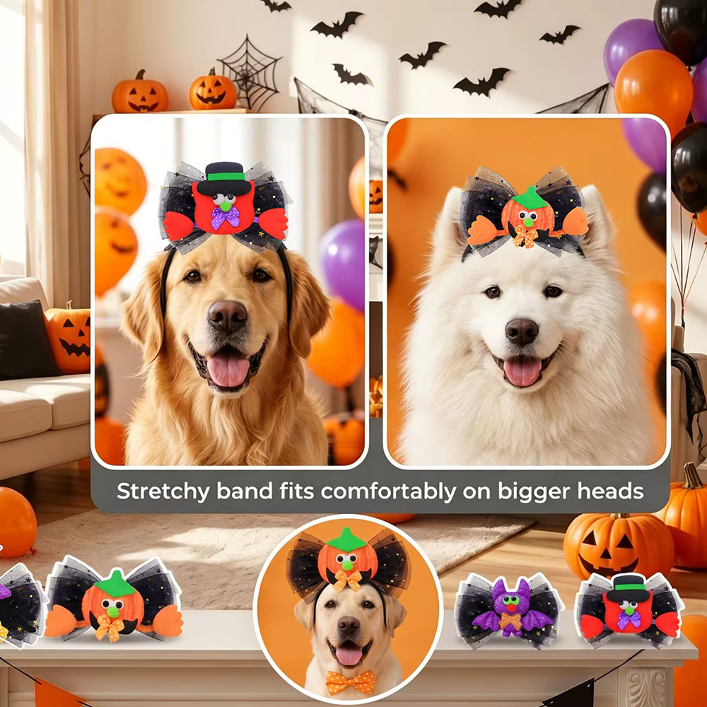 Lazos para el pelo de perro ajustables con calabazas y murciélagos - imagen 4