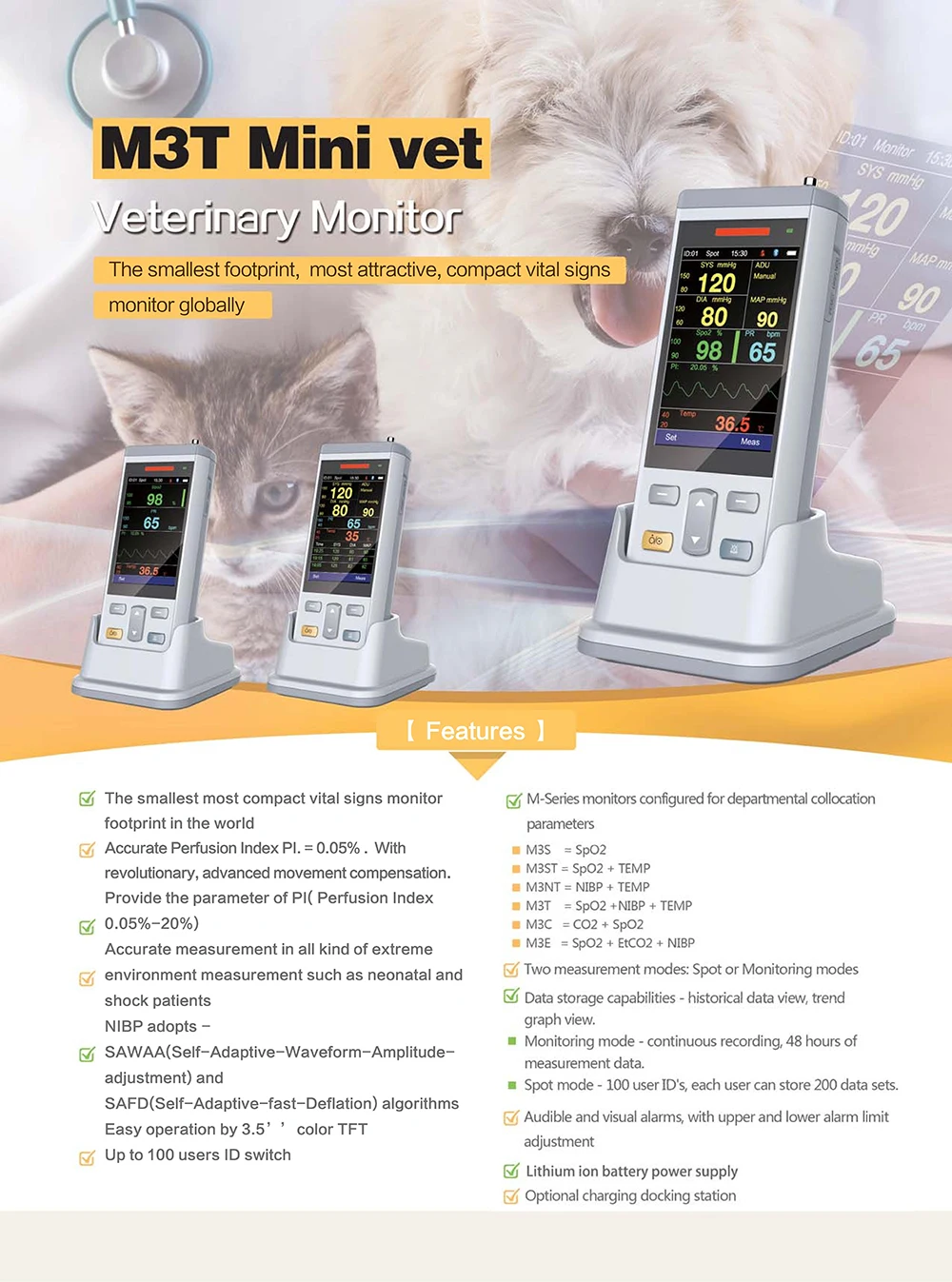 Pantalla TFT del oxímetro veterinario mostrando parámetros