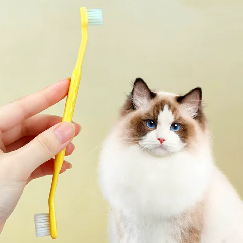 Cepillo de dientes doble cabezal para perros y gatos – Blanda y mango largo - imagen 3