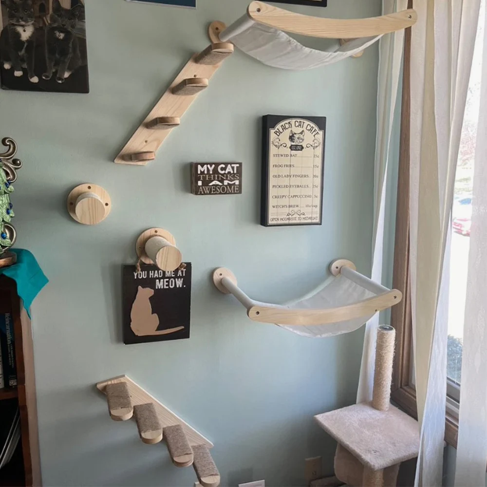 Árbol rascador de pared para gatos de interior con hamaca y escalera - imagen 4
