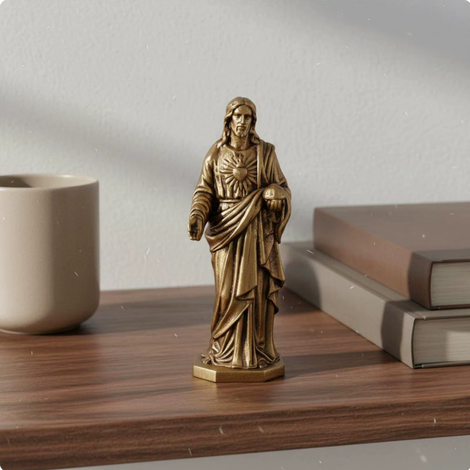 Brass Decorative Statue Religious Decorative Sculpture Sacred Heart Jesus Mini Icon for Prayer Nook