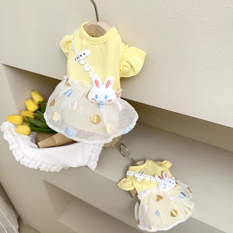 Vestido de verano amarillo para perro y gata con conejito - imagen 3