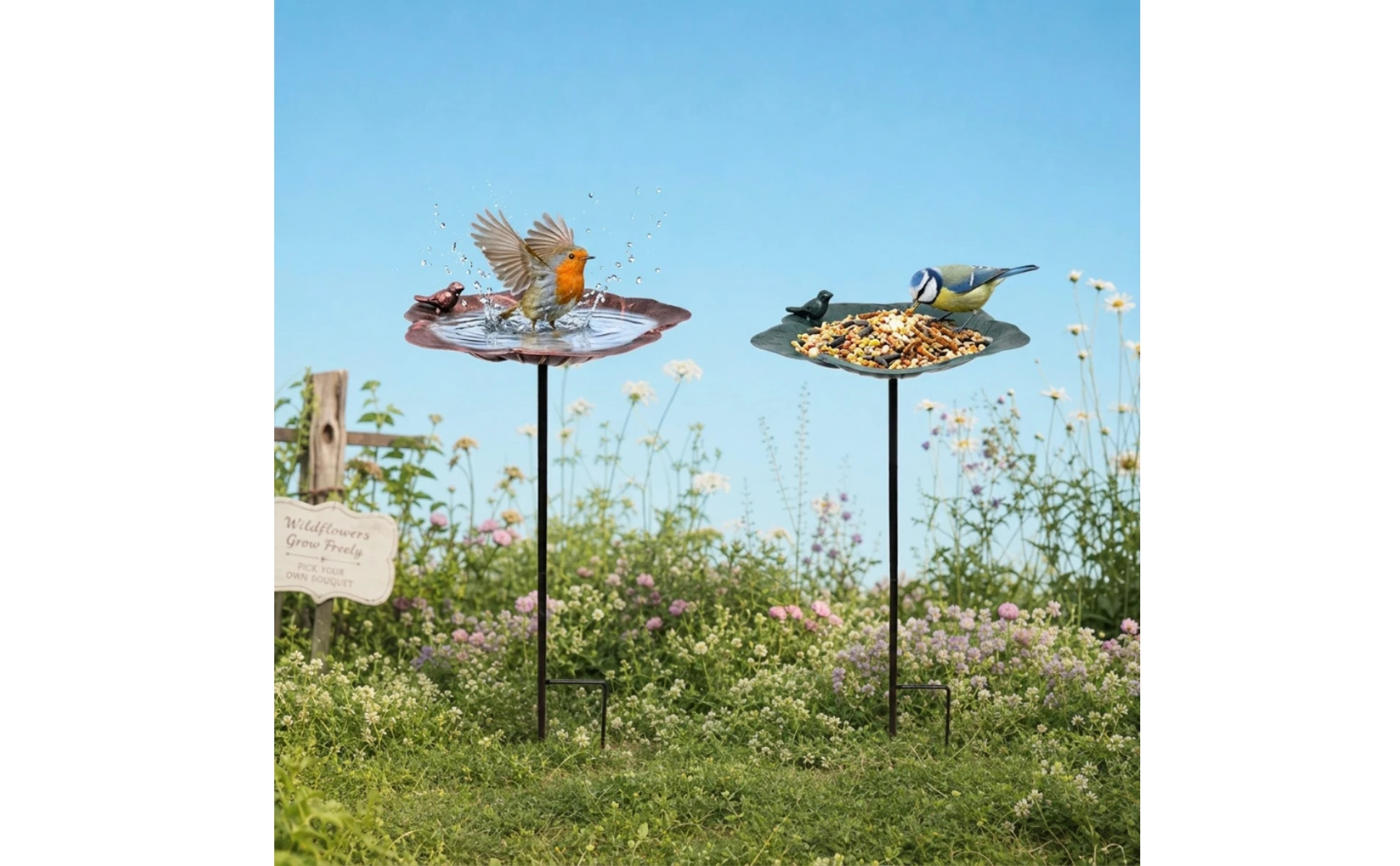 Baño para pájaros con forma de flor en capas y estilo pétalo