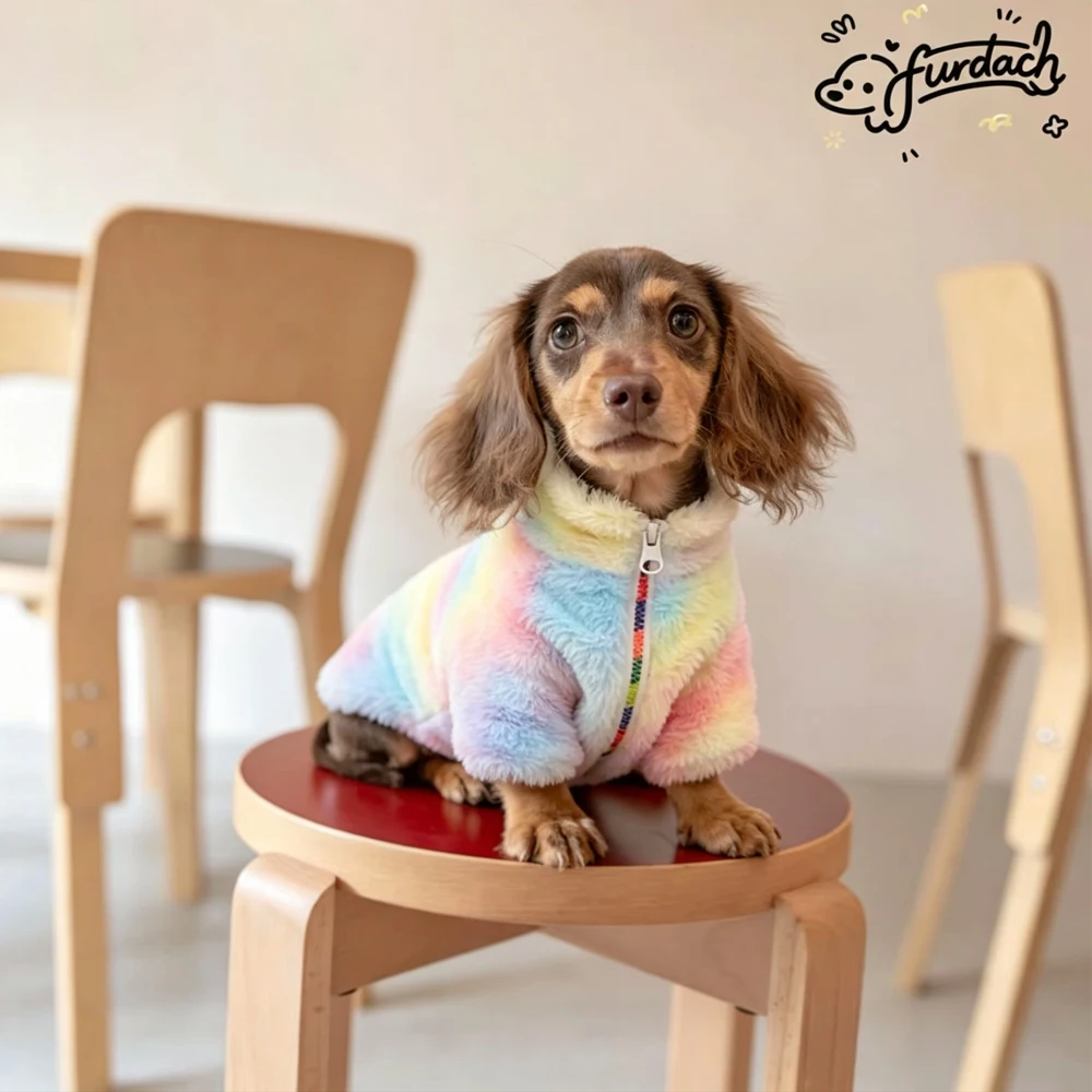 Abrigo polar con cremallera para perros salchicha arcoíris - imagen 2