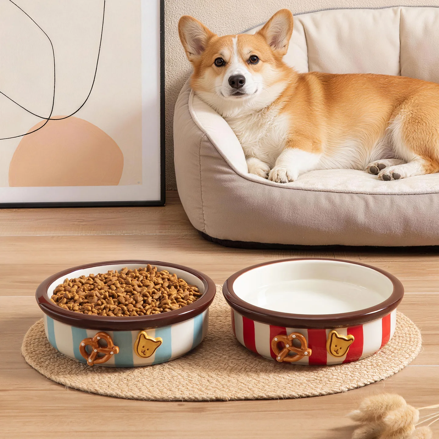 Comedero cerámica rayas retro 3D para perros y gatos - imagen 5