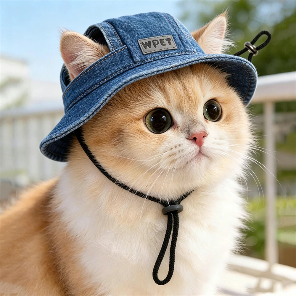 Sombrero de mezclilla con protección solar para gatos Sphynx y persas - imagen 4