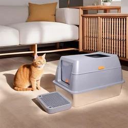 Caja de arena XXL para gatos y cachorros de acero inoxidable cerrada