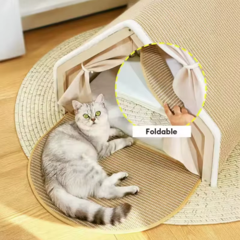 Casa Villa para Gatos con Rascador de Sisal – Refugio Cálido con Bolsa - imagen 3