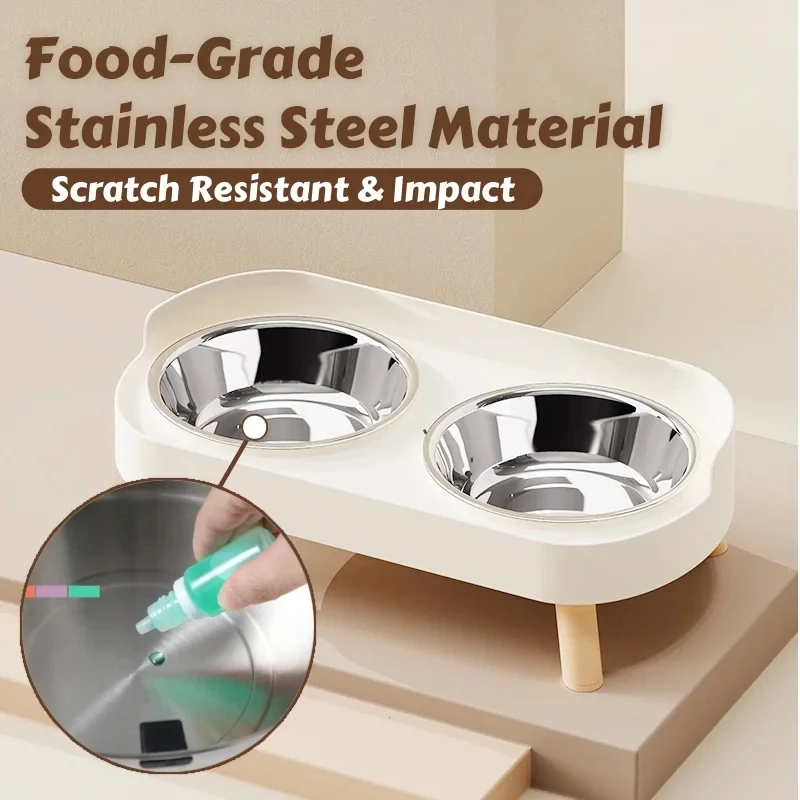 Comedero doble acero inoxidable para gatos y perros – Soporte ergonómico - imagen 3