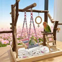 Columpio para loros de cuerda y madera, juguete colgante de jaula