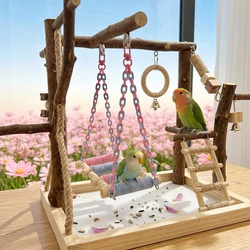 Columpio para loros de cuerda y madera, juguete colgante de jaula