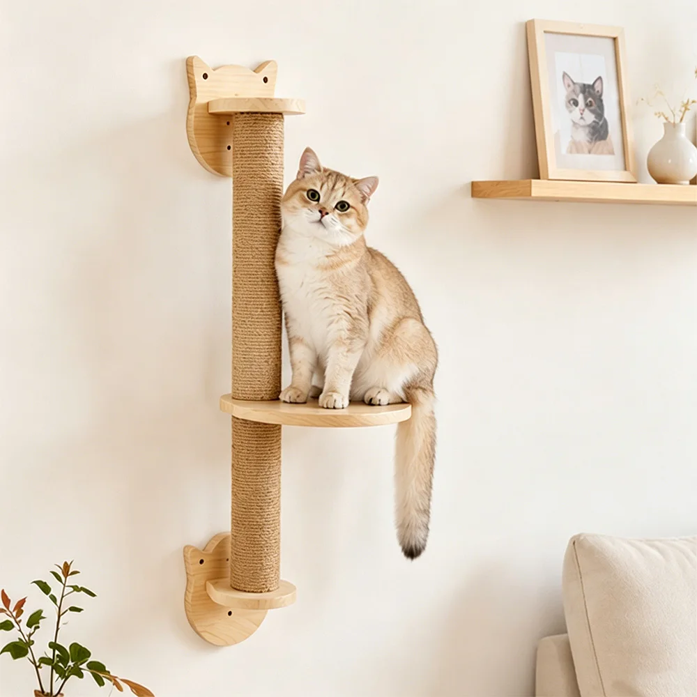 Rascador de pared para gatos con plataforma sisal y madera - imagen 4