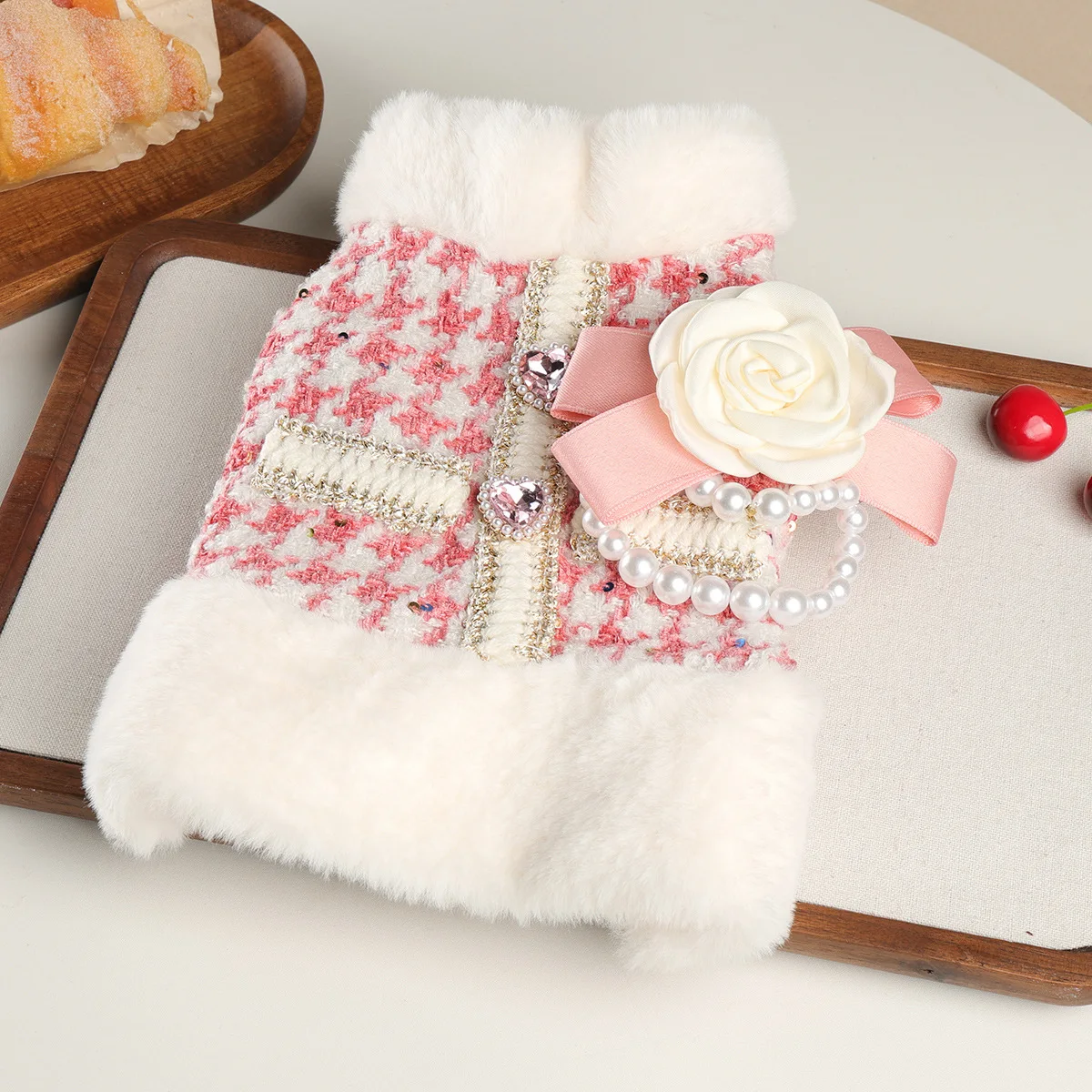 Chaquetita felpa rosa cálida para perros y gatos pequeños - imagen 2