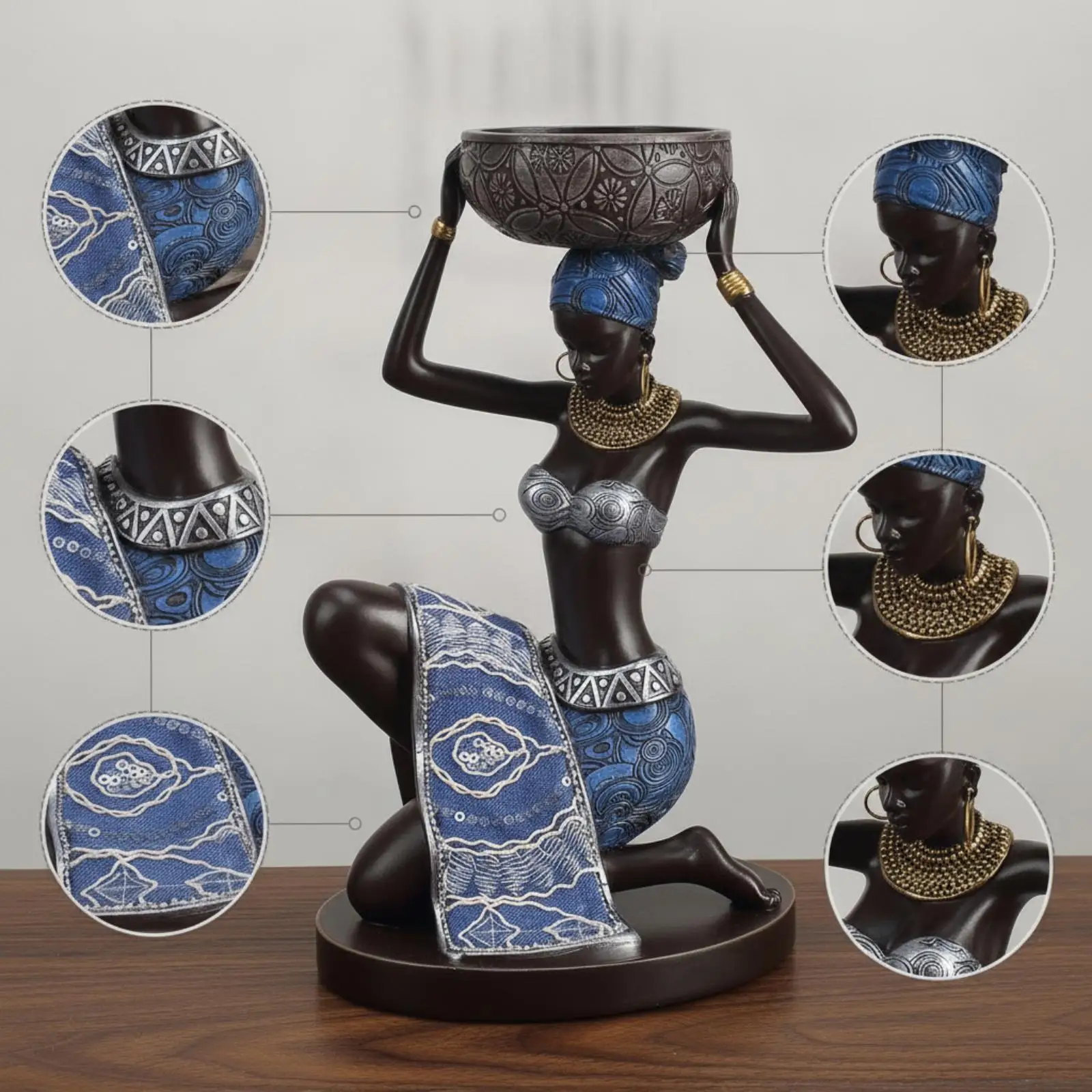 Figurita portavelas dama africana resina estilo bohemio étnico - imagen 2