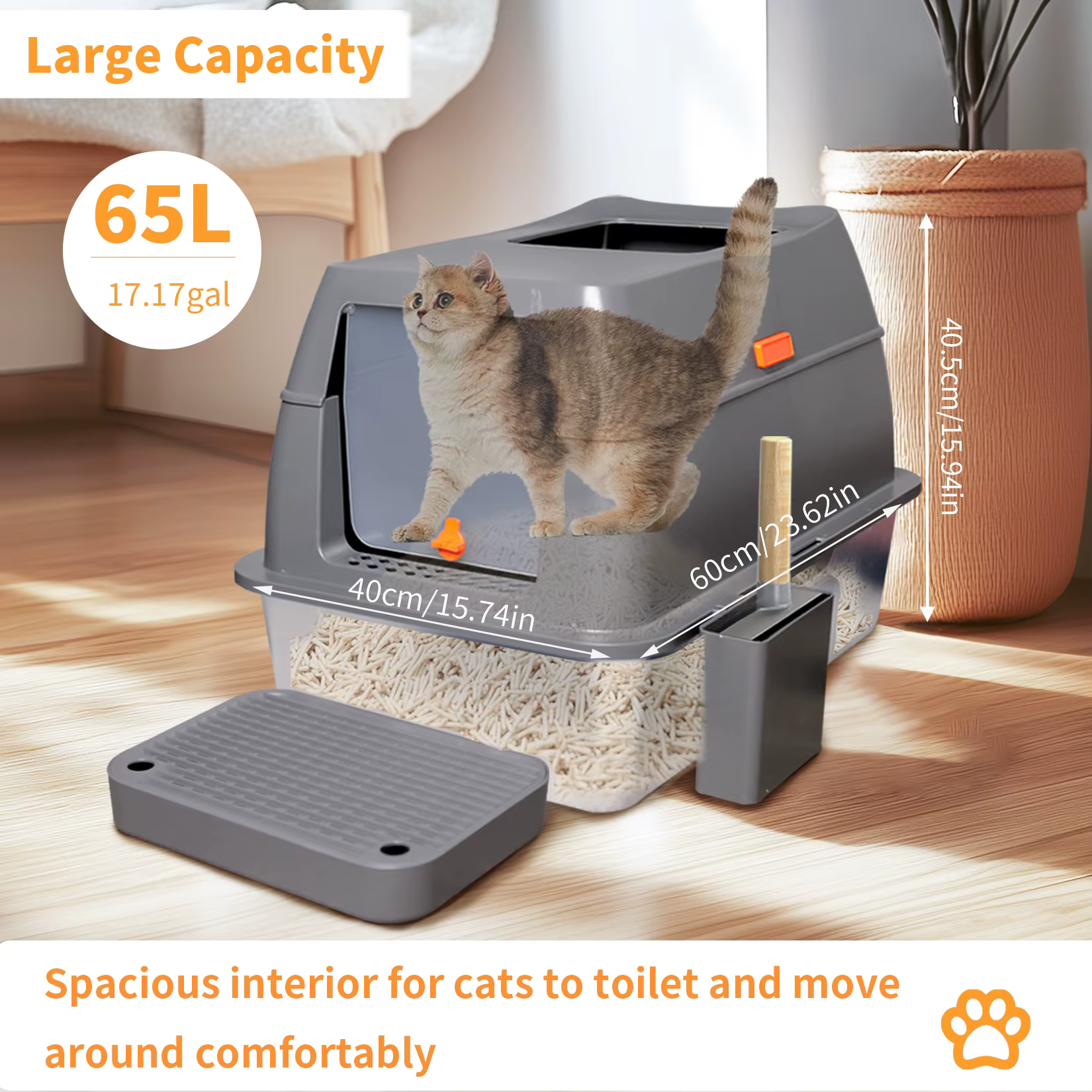 Caja de arena XXL para gatos y cachorros de acero inoxidable cerrada - imagen 3