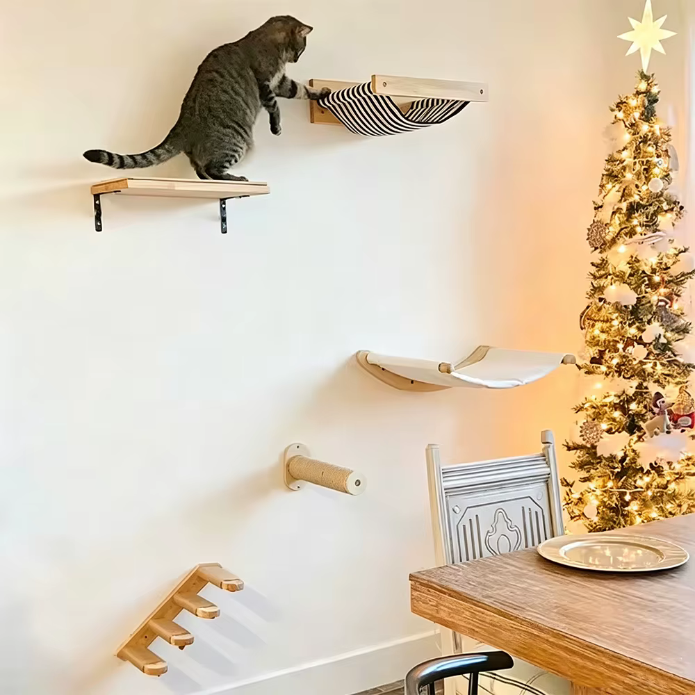 Hamaca de pared para gatos – Plataforma de descanso y trepar en madera - imagen 4