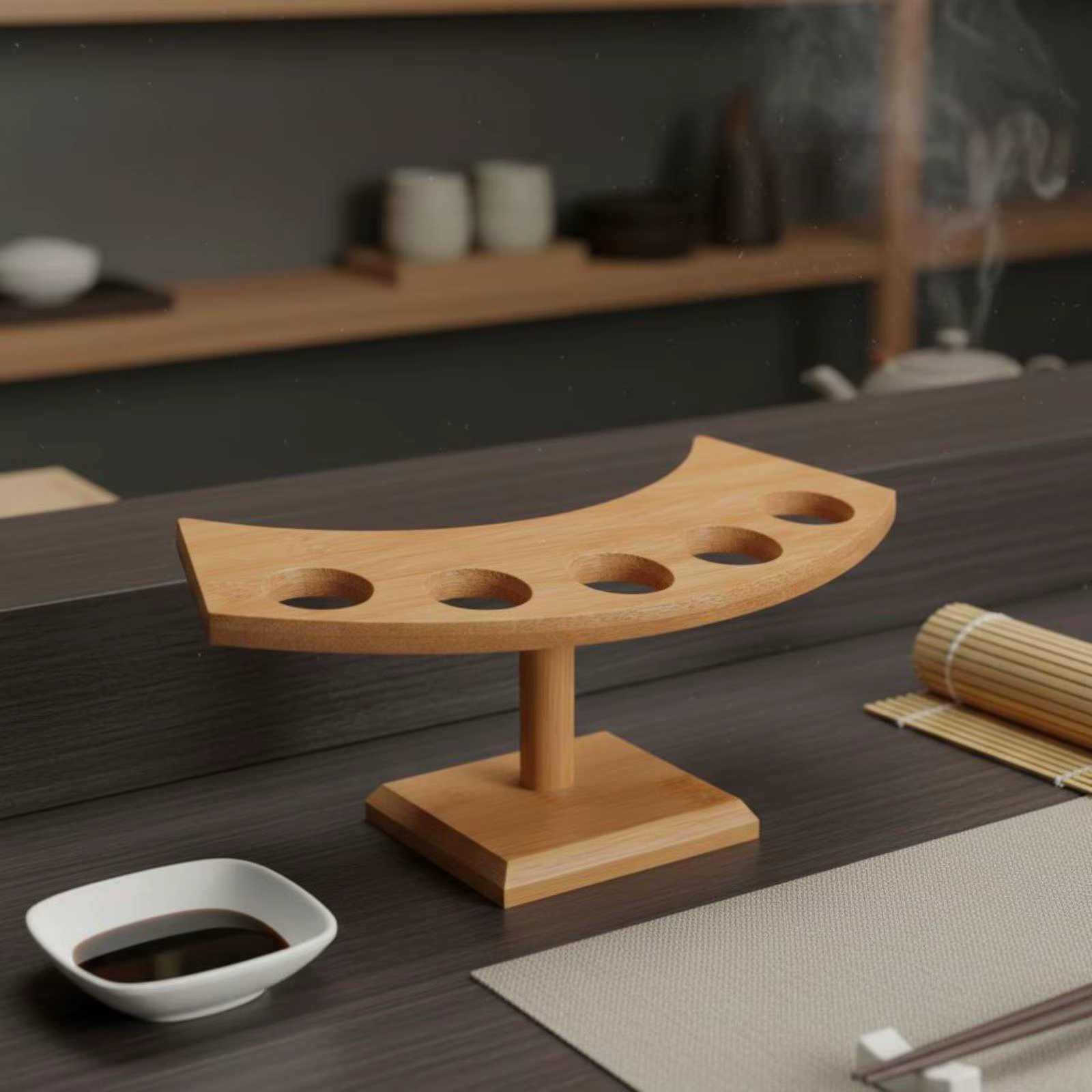 Soporte para Rollos de Sushi en Bambú con Base y Portarollos - imagen 3
