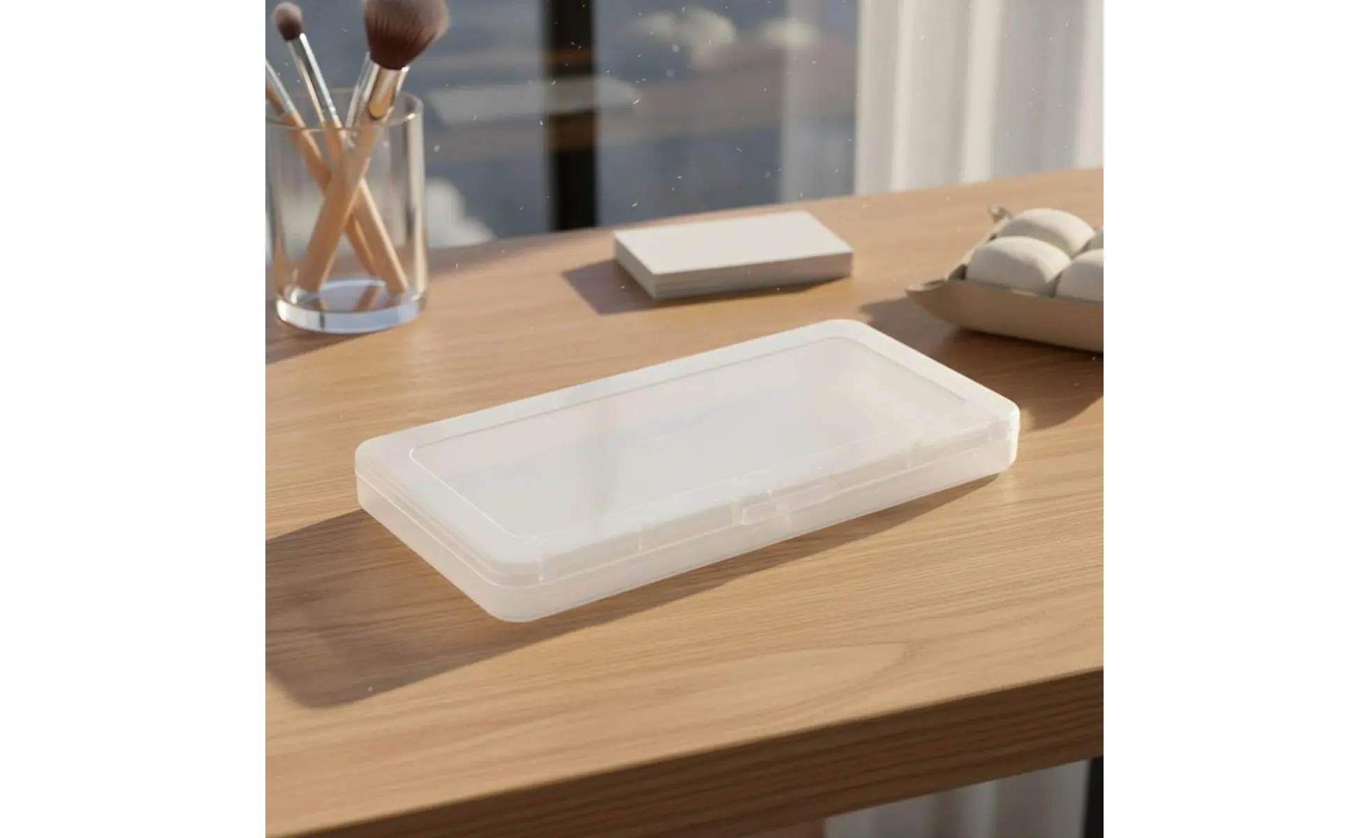 Caja de plástico transparente con diseño visible