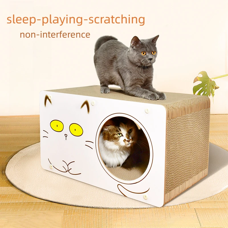 Rascador tipo casa para gatos con poste - detalle de la madera