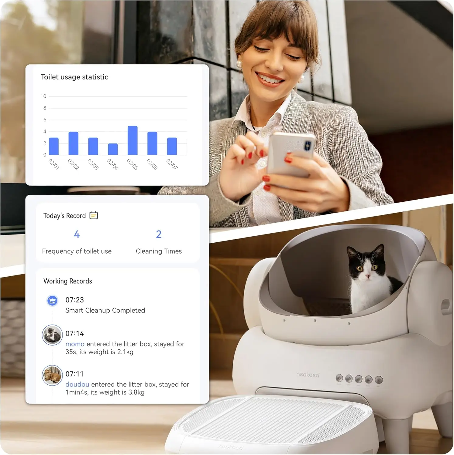 Bandeja de arena autolimpiante inteligente para gatos grandes con app - imagen 3