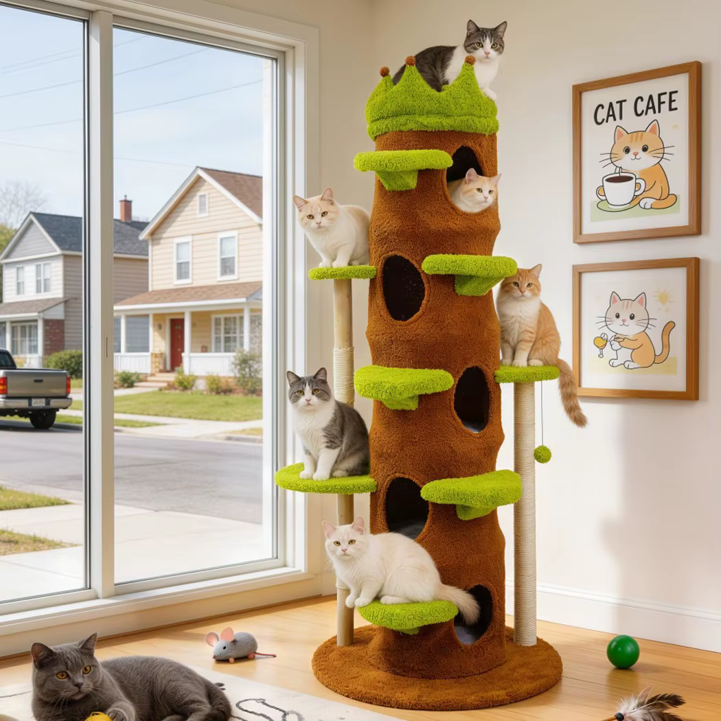 Árbol rascador XXL alto para gatos – Casita y juegos