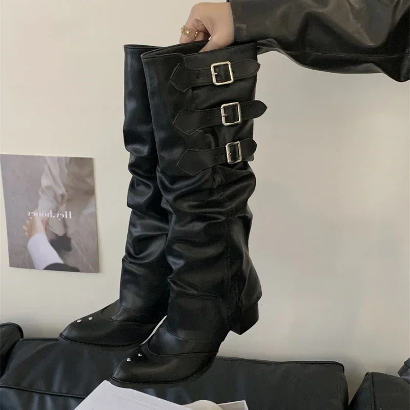 Botas Altas hasta la Rodilla para Mujer – Estilo Punk con Tacón Bajo de Invierno - imagen 2